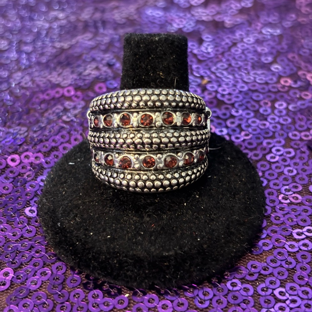 paparazzi Silver-Tone Band Ring with Red Stones